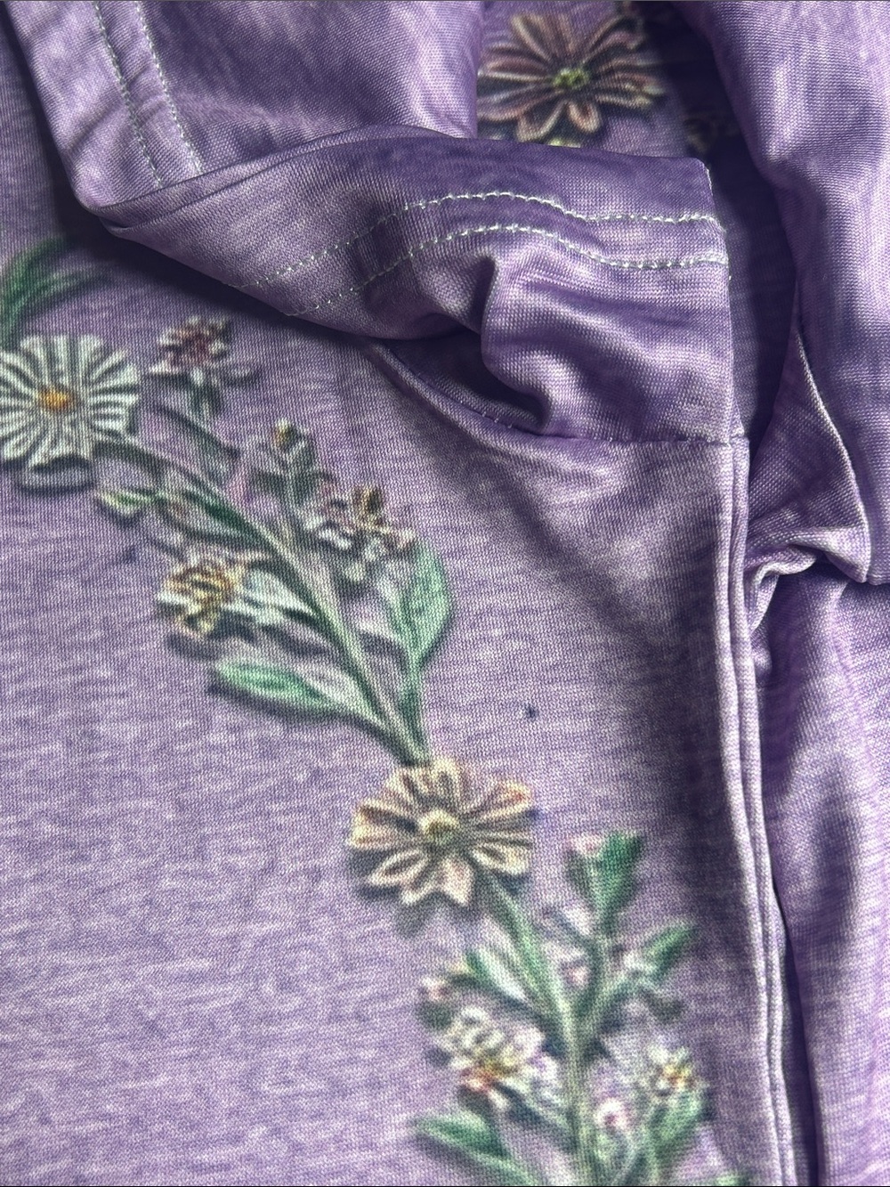 Purple short-sleeve shirt featuring a large floral & leaf peace sign graphic 1X - Picture 9 of 10